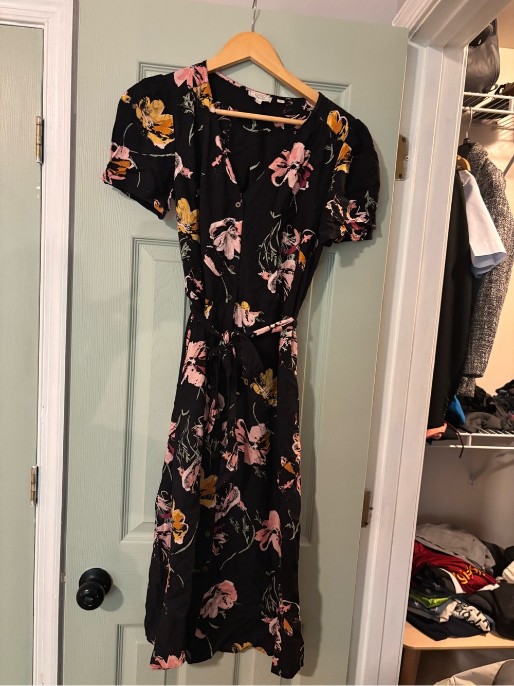 Fat Face Black Dress with Pink & Yellow Floral Print